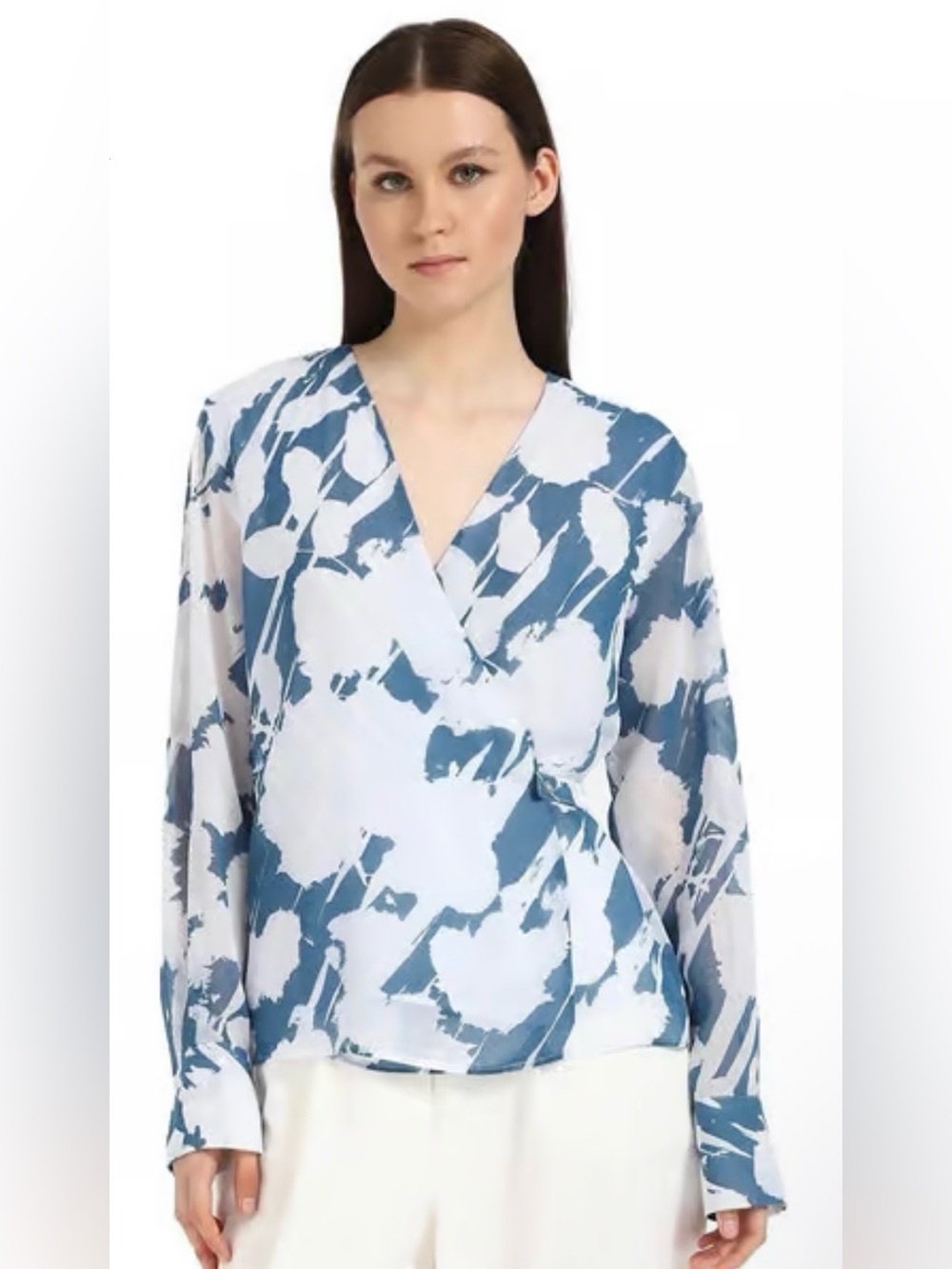Calvin Klein Floral Chiffon Wrap Style Top